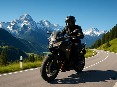 Motorcycle on Alpine Road